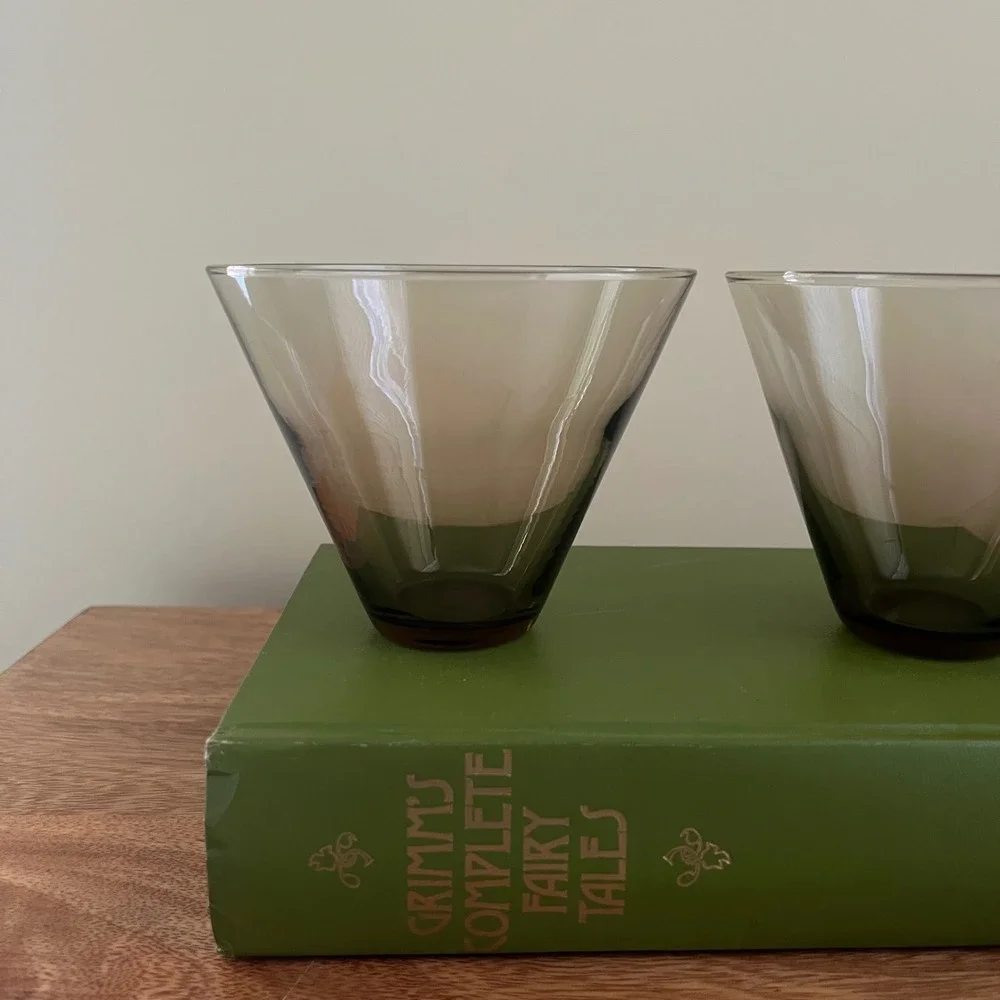 Vintage MCM Glasses Smoky Brown Martini Lowball Set of 4 Retro Hosting Lodge
